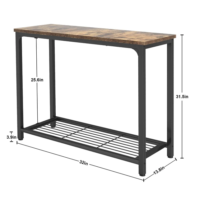 Alt view image 6 of 7 - 32 Small Console Table Sofa Table, Entryway Table with Mesh Shelves, Rustic Sofa Table 2 Tier, Entry Table for for Entryway, Front Hall, Hallway, Sofa, Couch, Living Room, Kitchen, Behind Couch Table
