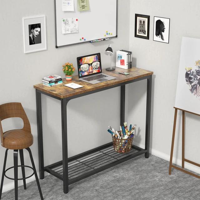 Alt view image 7 of 7 - 32 Small Console Table Sofa Table, Entryway Table with Mesh Shelves, Rustic Sofa Table 2 Tier, Entry Table for for Entryway, Front Hall, Hallway, Sofa, Couch, Living Room, Kitchen, Behind Couch Table