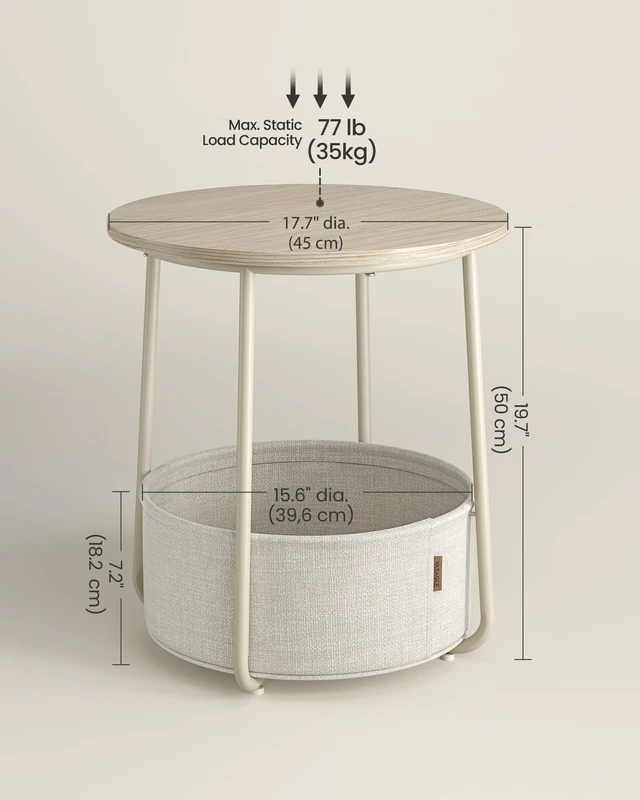 Alt view image 4 of 7 - Small Round Side End Table, Small Nightstand with Fabric Basket | Modern Bedside Table Set of 2, for Living Room, Bedroom, Cream White, LILEA Collection ULET225LL01S