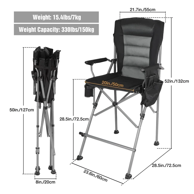 Alt view image 3 of 7 - Extra Tall Folding Chairs for Adults 330lbs, Portable Bar Height Foldable Director Chairs for Camping Outside, Comfortable with Makeup Pocket, High Back and Footrest, Black
