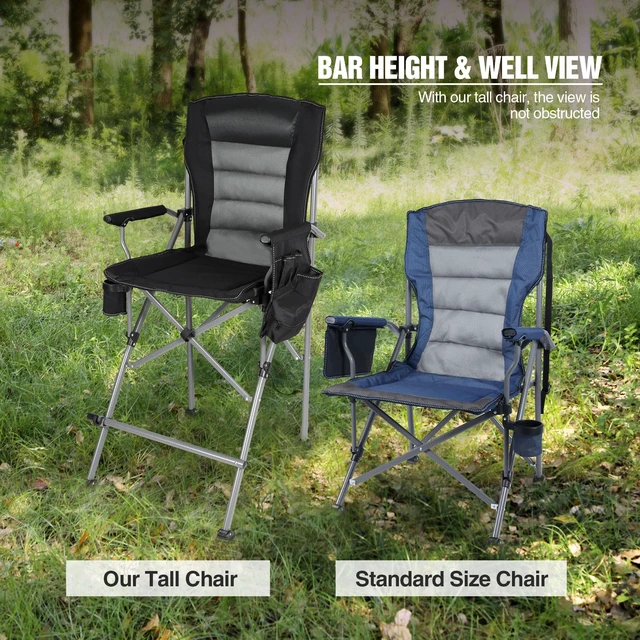 Alt view image 4 of 7 - Extra Tall Folding Chairs for Adults 330lbs, Portable Bar Height Foldable Director Chairs for Camping Outside, Comfortable with Makeup Pocket, High Back and Footrest, Black