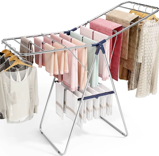 Main image of Large Stainless Steel Clothes Drying Rack | Fully Assembled, Drying Rack Clothing with Height-Adjustable, Foldable Gullwings Laundry Rack, Indoor Outdoor Use, Blue