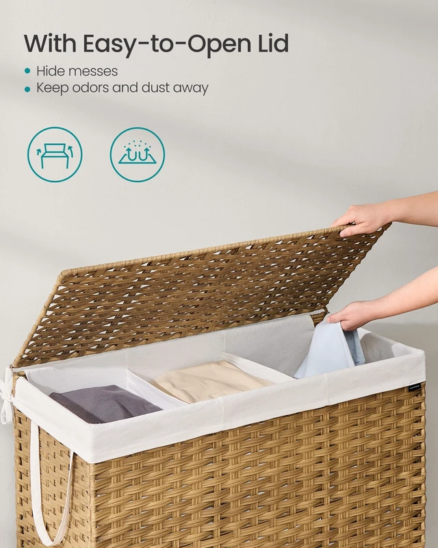 Alt view image 2 of 5 - Laundry Hamper with Lid, 52.8 Gal (200 L) Synthetic Rattan,Foldable