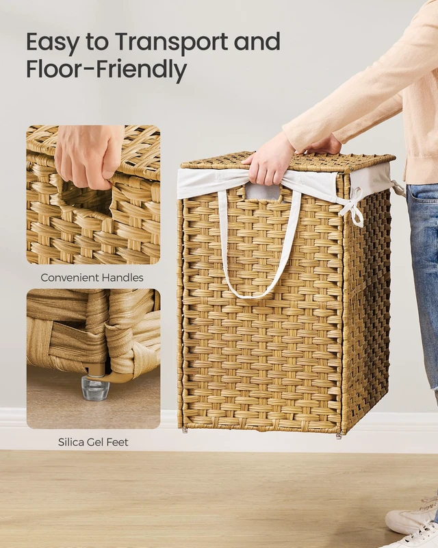 Alt view image 3 of 5 - Laundry Hamper with Lid, 52.8 Gal (200 L) Synthetic Rattan,Foldable