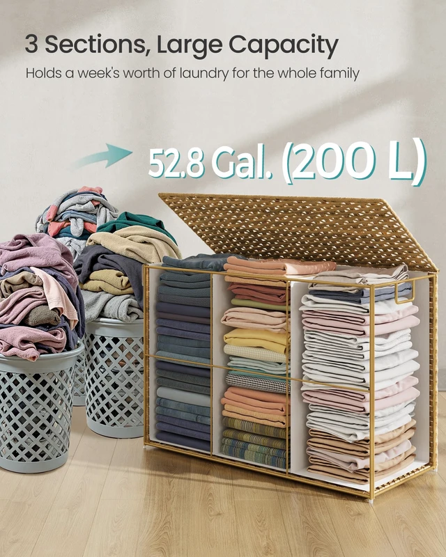 Alt view image 4 of 5 - Laundry Hamper with Lid, 52.8 Gal (200 L) Synthetic Rattan,Foldable
