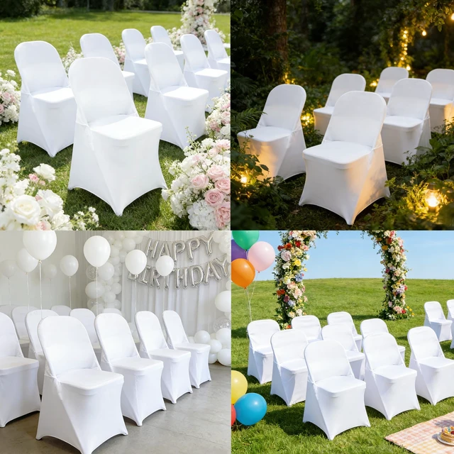 Alt view image 2 of 7 - 40PCS Spandex Folding Waterproof Chair Covers for Party,White New | Wedding Universal Fitted Chair Cover Protector,Stretch Folding Chair Covers,For Event Banquet Holidays Celebration Decoration