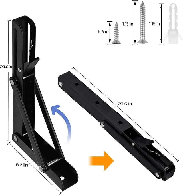 Alt view image 2 of 7 - Folding Shelf Brackets 24 inch 4 Pcs Heavy Duty Shelf Brackets | Heavy Duty, Space Saving, DIY Wall Mounted Metal Shelf Bracket for Garage Workstation, Stuff Supports, Plant Stand, Black