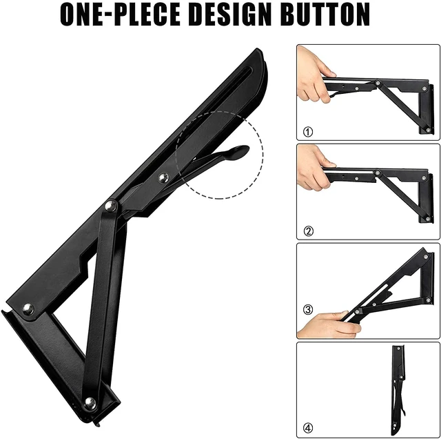 Alt view image 4 of 7 - Folding Shelf Brackets 24 inch 4 Pcs Heavy Duty Shelf Brackets | Heavy Duty, Space Saving, DIY Wall Mounted Metal Shelf Bracket for Garage Workstation, Stuff Supports, Plant Stand, Black
