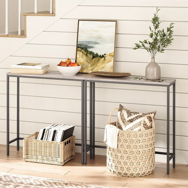 Alt view image 5 of 7 - 2 Pack Narrow Console Table, 29.5" Small Entryway Table | Thin Long Sofa Side Display Table, for Hallway, Bedroom, Living Room, Foyer, Greige