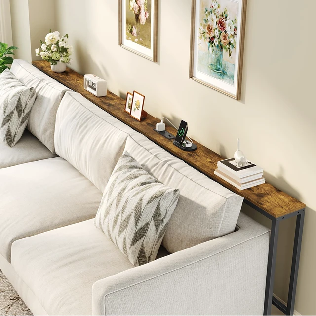 Alt view image 3 of 7 - 102.4" Narrow Long Console Table, L Shaped Behind Couch Table | 102.4 inch Extra Long, L Shaped, with Outlets and USB-C Ports, Sofa Table Narrow Long, 3 Assembly Options, for Living Room