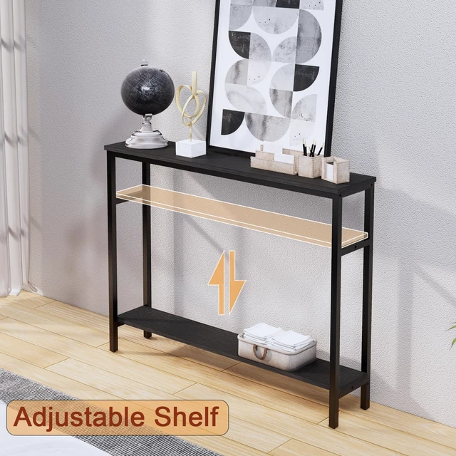 Alt view image 2 of 7 - Narrow Console Table, 39.4 Sofa Table with Adjustable Shelf | 2-Tier Long Skinny Table for Hallway, Entryway, Living Room, Foyer, Black
