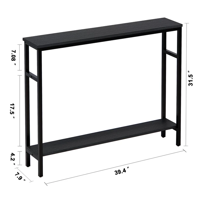 Alt view image 6 of 7 - Narrow Console Table, 39.4 Sofa Table with Adjustable Shelf | 2-Tier Long Skinny Table for Hallway, Entryway, Living Room, Foyer, Black
