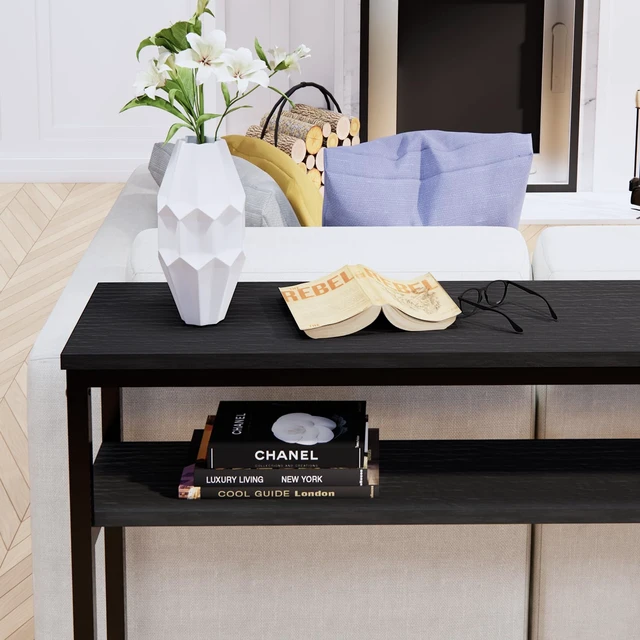 Alt view image 7 of 7 - Narrow Console Table, 39.4 Sofa Table with Adjustable Shelf | 2-Tier Long Skinny Table for Hallway, Entryway, Living Room, Foyer, Black