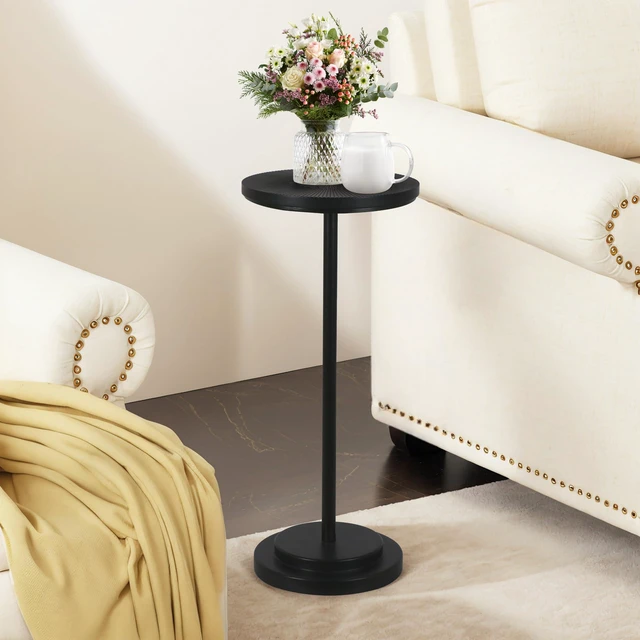 Main image of Drink Table Set of 2, Small Round Pedestal Side Table with Carved Top for Living Room, Bedroom, Small Space, Corners and Office, Black