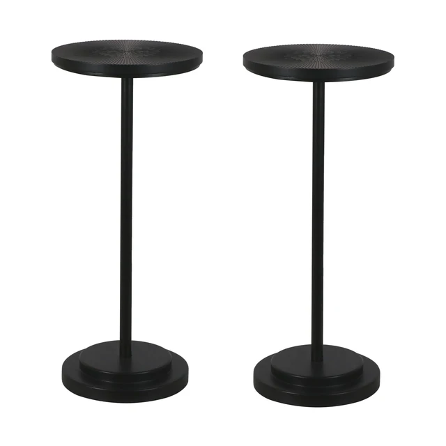 Alt view image 2 of 7 - Drink Table Set of 2, Small Round Pedestal Side Table with Carved Top for Living Room, Bedroom, Small Space, Corners and Office, Black