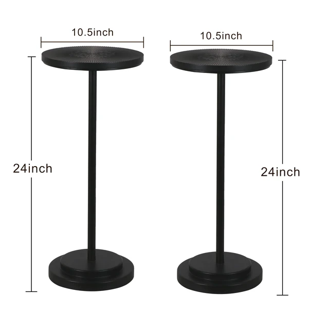 Alt view image 5 of 7 - Drink Table Set of 2, Small Round Pedestal Side Table with Carved Top for Living Room, Bedroom, Small Space, Corners and Office, Black