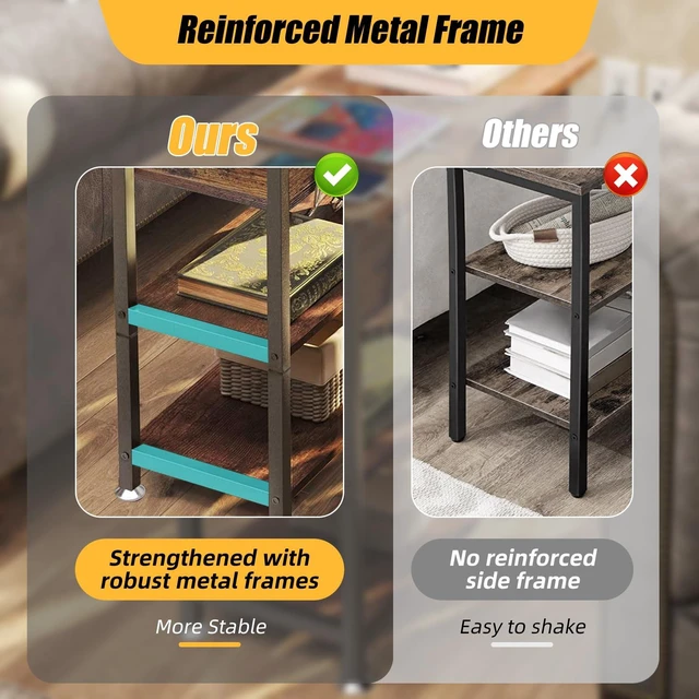 Alt view image 4 of 7 - Flip Top End Table with Hidden Charging Station, 12" D x 21" W x 26" H | Small Side Tables with Storage & Shelves, Compact Side Table for Small Spaces, Skinny End Tables Living Room, Wood and Metal
