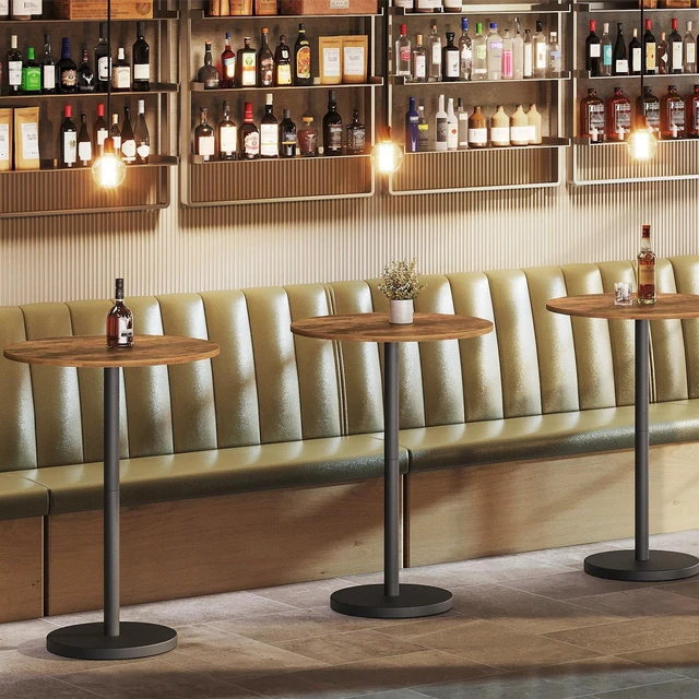Alt view image 2 of 7 - Bar Table, Round Bar Table Set of 2, Counter Height Table, Pub Cocktail Table, Metal Frame, for Bistro, Dining Room, Living Room, Terrace, Rustic Brown and Black BT05L2BRY1
