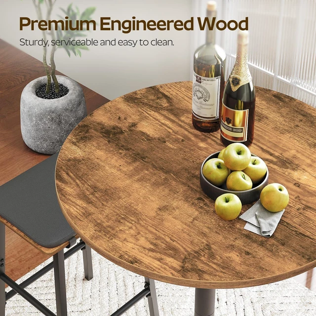 Alt view image 4 of 7 - Bar Table, Round Bar Table Set of 2, Counter Height Table, Pub Cocktail Table, Metal Frame, for Bistro, Dining Room, Living Room, Terrace, Rustic Brown and Black BT05L2BRY1