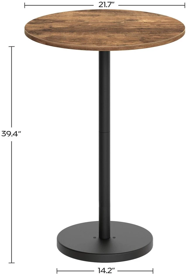 Alt view image 7 of 7 - Bar Table, Round Bar Table Set of 2, Counter Height Table, Pub Cocktail Table, Metal Frame, for Bistro, Dining Room, Living Room, Terrace, Rustic Brown and Black BT05L2BRY1