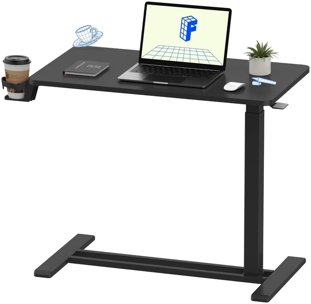 Main image of H7 28" Pneumatic Height-Adjustable Overbed Table with Wheels | C-shaped bedside table,Medical End Table,Rolling Cart TV Tray,Laptop desk for Hospital Home office use,27.6"Wx15.7"D,Black