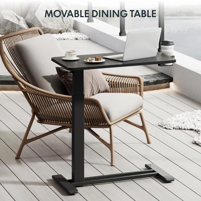 Alt view image 7 of 7 - H7 28" Pneumatic Height-Adjustable Overbed Table with Wheels | C-shaped bedside table,Medical End Table,Rolling Cart TV Tray,Laptop desk for Hospital Home office use,27.6"Wx15.7"D,Black