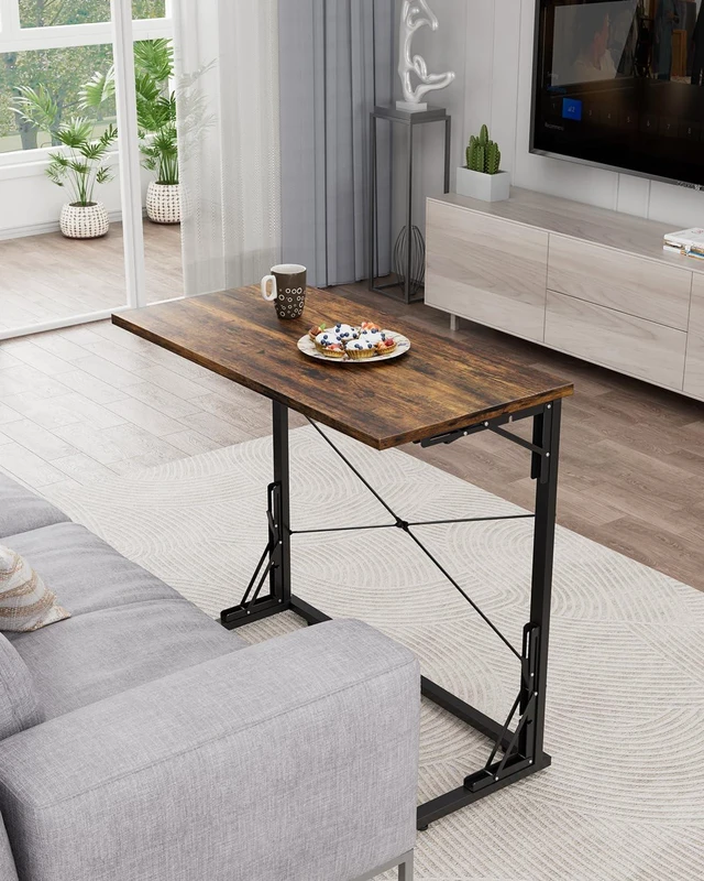 Alt view image 3 of 7 - 31.5" Folding TV Tray Table for Eating on Couch, Rustic Brown | Foldable Couch Desk Table for Small Spaces, Extra Large TV Dinner Trays, Portable Fold Computer Writing Desk for Home Office