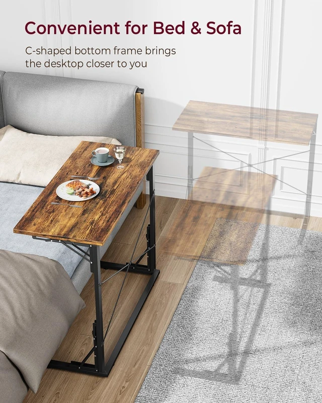 Alt view image 6 of 7 - 31.5" Folding TV Tray Table for Eating on Couch, Rustic Brown | Foldable Couch Desk Table for Small Spaces, Extra Large TV Dinner Trays, Portable Fold Computer Writing Desk for Home Office