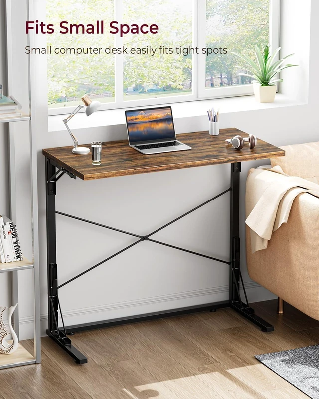 Alt view image 5 of 7 - 31.5" Folding TV Tray Table for Eating on Couch, Rustic Brown | Foldable Couch Desk Table for Small Spaces, Extra Large TV Dinner Trays, Portable Fold Computer Writing Desk for Home Office