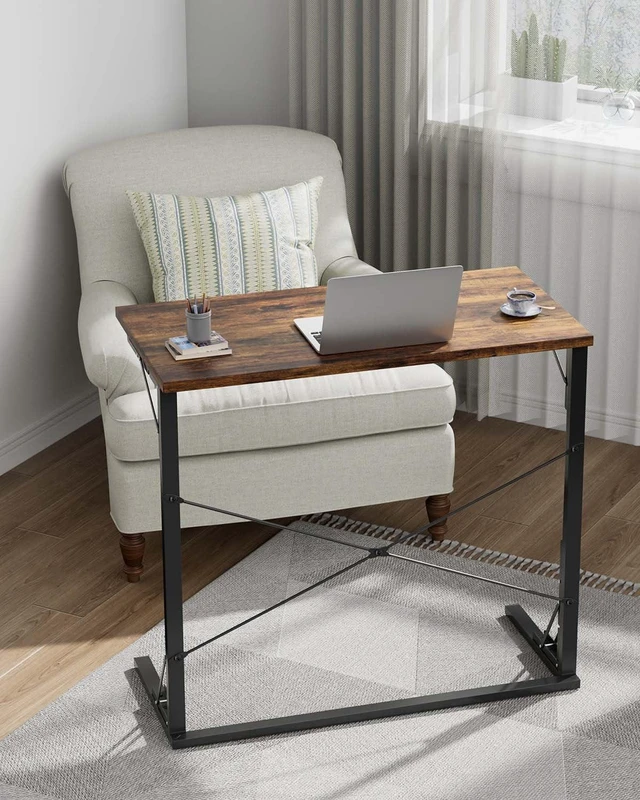 Alt view image 4 of 7 - 31.5" Folding TV Tray Table for Eating on Couch, Rustic Brown | Foldable Couch Desk Table for Small Spaces, Extra Large TV Dinner Trays, Portable Fold Computer Writing Desk for Home Office