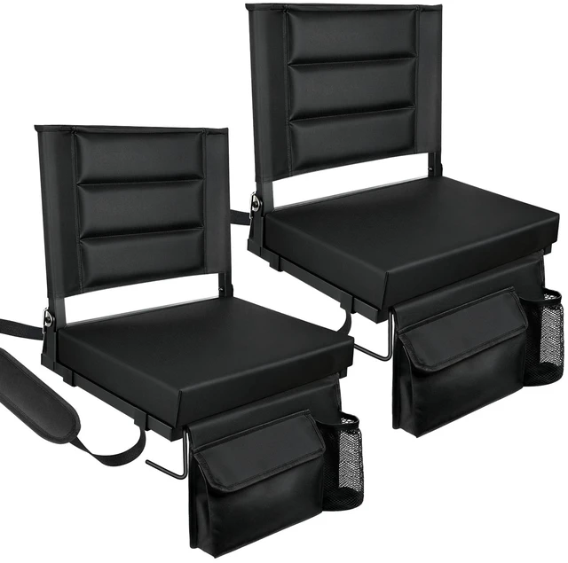 Main image of Stadium Seats with Back Support, Portable Folding Bleacher Chair 2 Pack | Bleacher Chairs with Removable Cushion, Large Storage Pocket, Sports Games, School Events, Black
