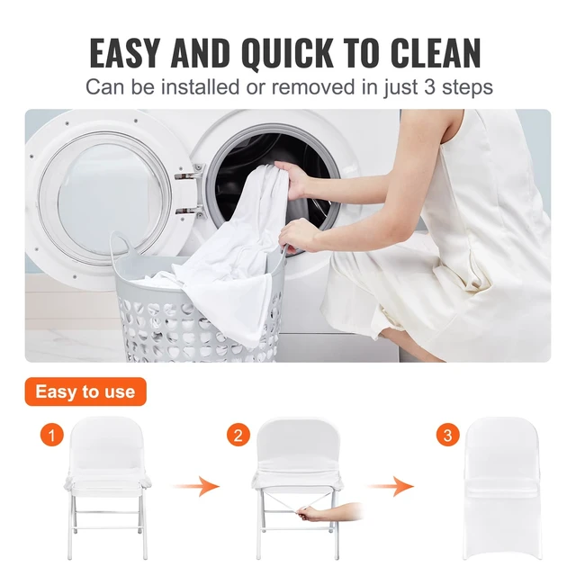 Alt view image 3 of 7 - Stretch Spandex Folding Chair Covers, Universal Fitted Chair Cover, Removable Washable Protective Slipcovers, for Wedding, Holiday, Banquet, Party, Celebration, Dining (50PCS White)