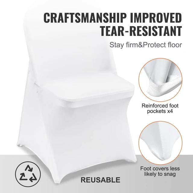 Alt view image 4 of 7 - Stretch Spandex Folding Chair Covers, Universal Fitted Chair Cover, Removable Washable Protective Slipcovers, for Wedding, Holiday, Banquet, Party, Celebration, Dining (50PCS White)