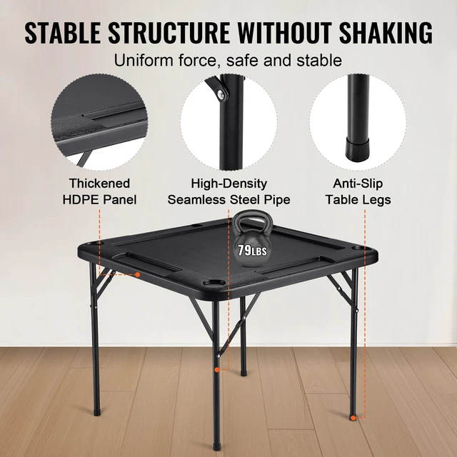 Alt view image 4 of 7 - Folding Card Table Square 4 Player Mahjong Domino Game Set | For Mahjong, Poker, Puzzles, With 4 Cup Holders and 4 Chip Trays, Portable Domino Game Table with 1 Set of Dominoes, Black