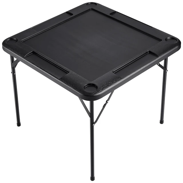Alt view image 3 of 7 - Folding Card Table Square 4 Player Mahjong Domino Game Set | For Mahjong, Poker, Puzzles, With 4 Cup Holders and 4 Chip Trays, Portable Domino Game Table with 1 Set of Dominoes, Black