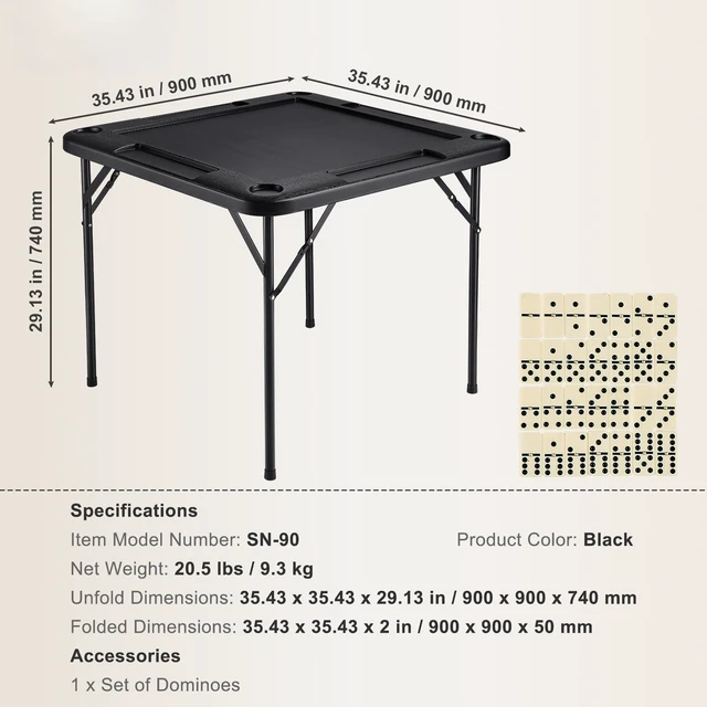 Alt view image 7 of 7 - Folding Card Table Square 4 Player Mahjong Domino Game Set | For Mahjong, Poker, Puzzles, With 4 Cup Holders and 4 Chip Trays, Portable Domino Game Table with 1 Set of Dominoes, Black