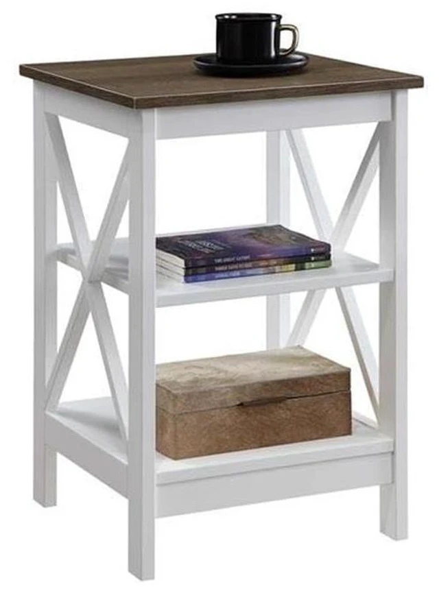 Main image of Oxford End Table 15.75" - Modern Living Room Table with Storage Shelves, Transitional Nightstand Side Table for Home Decor and Display, Driftwood/White