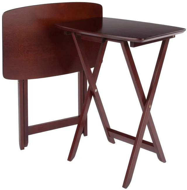 Main image of Darlene Set of 2 Foldable Snack Tables, Walnut, 26" | Easy to Store Portable Fold Up Table Set for Kitchen, Living Room TV Dining, Crafts, Puzzles, Work From Home