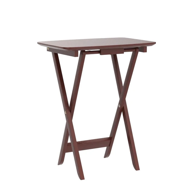 Alt view image 4 of 7 - Darlene Set of 2 Foldable Snack Tables, Walnut, 26" | Easy to Store Portable Fold Up Table Set for Kitchen, Living Room TV Dining, Crafts, Puzzles, Work From Home