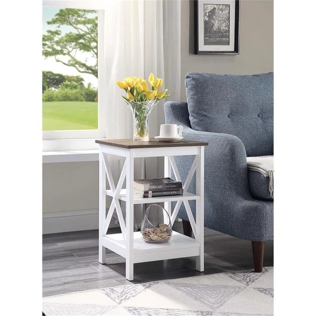 Alt view image 2 of 4 - Oxford End Table 15.75" - Modern Living Room Table with Storage Shelves, Transitional Nightstand Side Table for Home Decor and Display, Driftwood/White