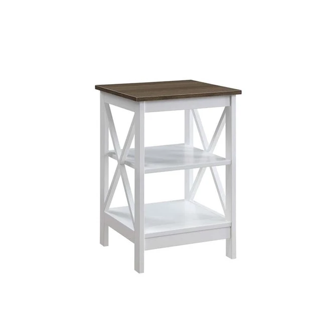Alt view image 4 of 4 - Oxford End Table 15.75" - Modern Living Room Table with Storage Shelves, Transitional Nightstand Side Table for Home Decor and Display, Driftwood/White