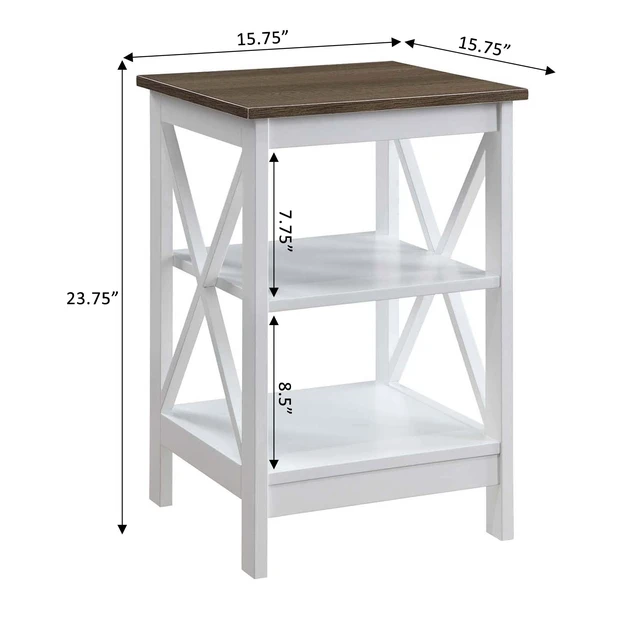 Alt view image 3 of 4 - Oxford End Table 15.75" - Modern Living Room Table with Storage Shelves, Transitional Nightstand Side Table for Home Decor and Display, Driftwood/White