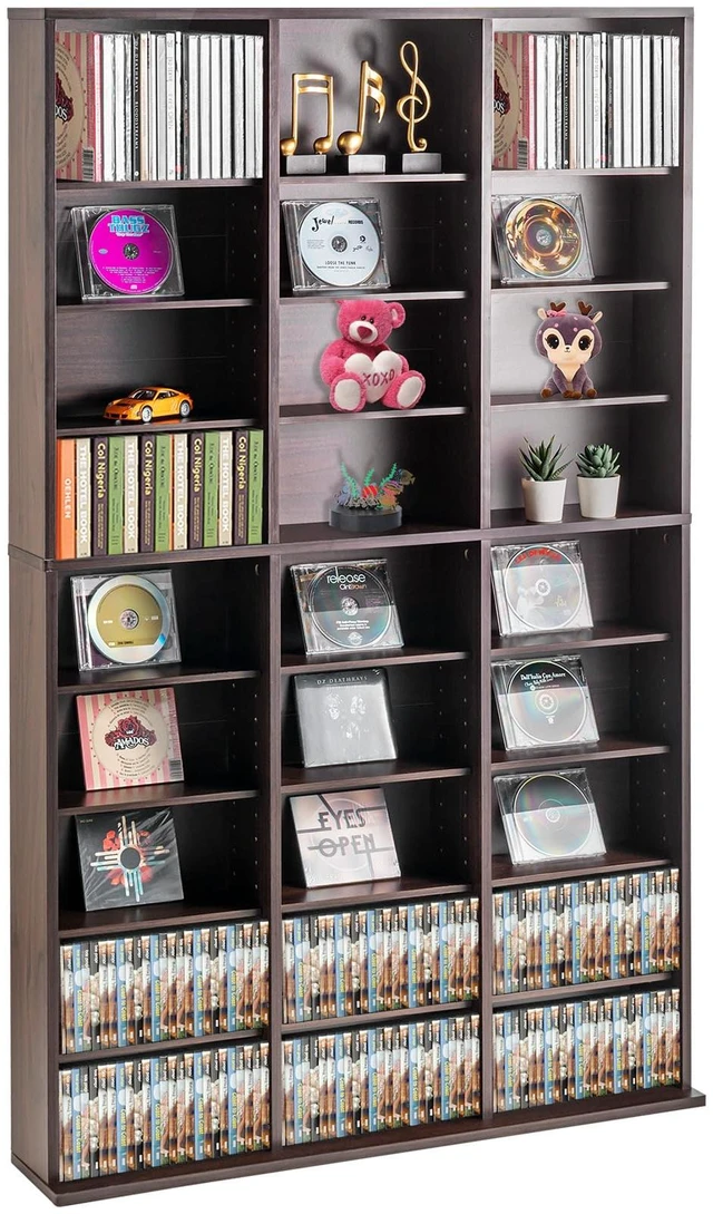 Main image of Media Storage Cabinet, 9-Layer DVD Shelf Holds up to 756 CDs, Adjustable CD Shelves 27 Compartments, Protects & Organizes Music, Movie, Video Games or Memorabilia Collections, Espresso