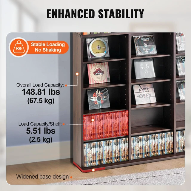 Alt view image 2 of 7 - Media Storage Cabinet, 9-Layer DVD Shelf Holds up to 756 CDs, Adjustable CD Shelves 27 Compartments, Protects & Organizes Music, Movie, Video Games or Memorabilia Collections, Espresso