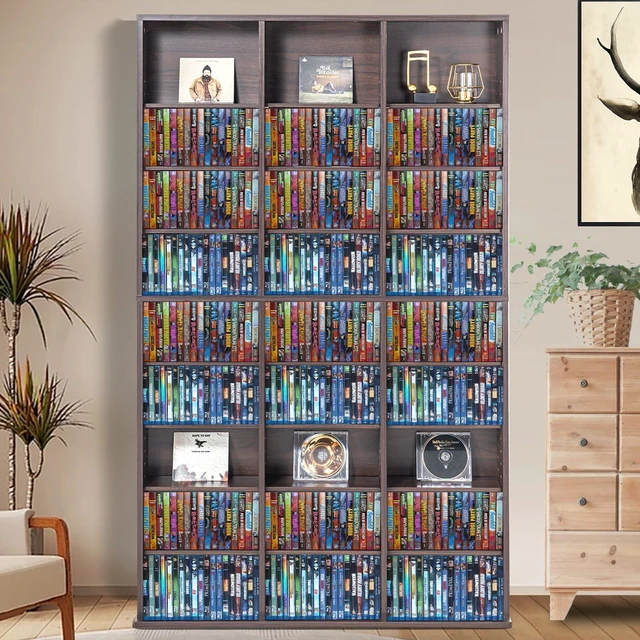 Alt view image 7 of 7 - Media Storage Cabinet, 9-Layer DVD Shelf Holds up to 756 CDs, Adjustable CD Shelves 27 Compartments, Protects & Organizes Music, Movie, Video Games or Memorabilia Collections, Espresso