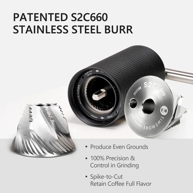 Alt view image 3 of 7 - Chestnut C3S Pro Manual Coffee Grinder, Stainless Steel S2C Conical Burr Coffee Grinder, Hand Coffee Grinder with Foldable Handle, Adjustable Grind Setting for Travel/Camping/Home, Black