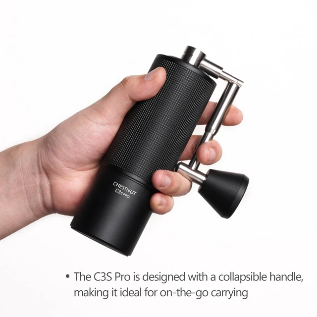 Alt view image 5 of 7 - Chestnut C3S Pro Manual Coffee Grinder, Stainless Steel S2C Conical Burr Coffee Grinder, Hand Coffee Grinder with Foldable Handle, Adjustable Grind Setting for Travel/Camping/Home, Black