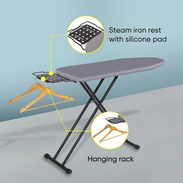 Alt view image 2 of 7 - Deluxe Ironing Board with Heat Resistant Cover and Thicken Felt Pad, Heavy Sturdy Legs,Full Size Hanger Iron Board,Foldable (L-Grey)