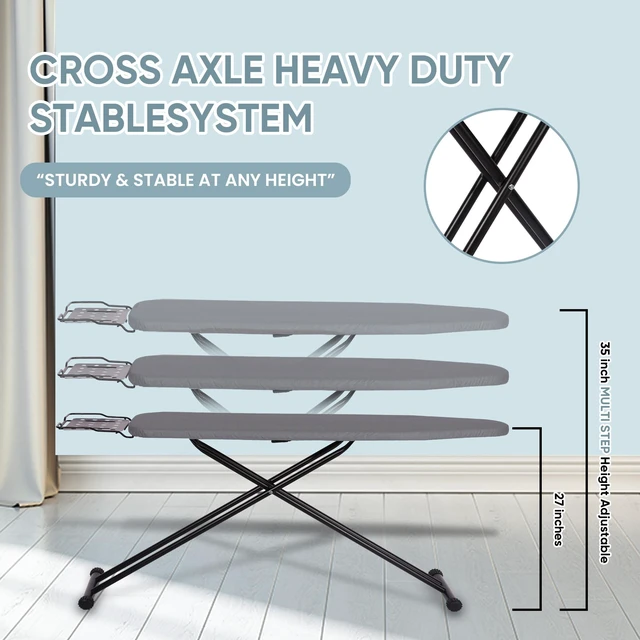 Alt view image 3 of 7 - Deluxe Ironing Board with Heat Resistant Cover and Thicken Felt Pad, Heavy Sturdy Legs,Full Size Hanger Iron Board,Foldable (L-Grey)