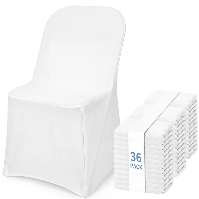 Main image of 36 Pcs White Folding Chair Covers Spandex Stretch Slipcover | Spandex Fabric, Stretch Fitted, Washable And Reusable, Ideal For Wedding, Banquet And Business Meeting